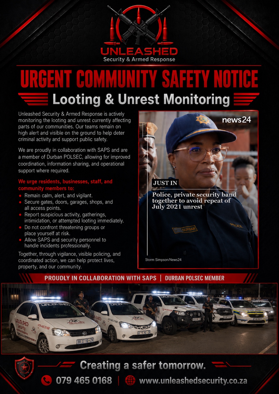 Looting and unrest monitoring safety notice