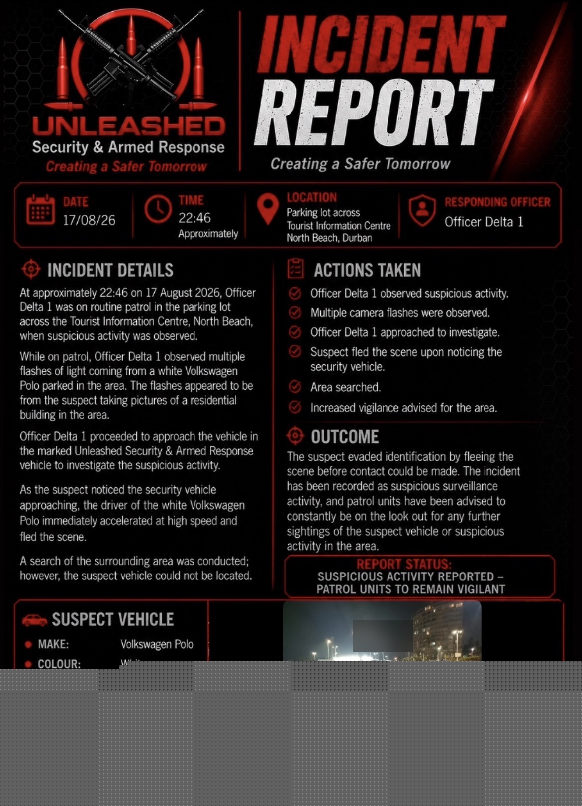 Incident report for white Polo suspicious activity in North Beach